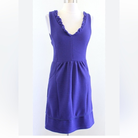 Anthropologie Maeve Ottoman Ruffled V-Neck Dress Purple Blue XS - Picture 6 of 12
